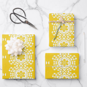 Gele en witte bloem inpakpapier vel
