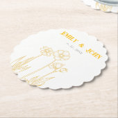 Gele en witte bloemen bruiloft kartonnen onderzetters (Gekanteld)