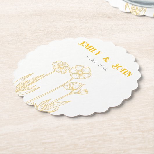 Gele en witte bloemen bruiloft kartonnen onderzetters (Gekanteld)
