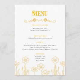 Gele en witte bloemen bruiloft menu