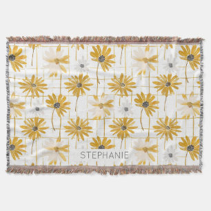 Gele en witte bloemen - Distressed Golden Plaid Deken