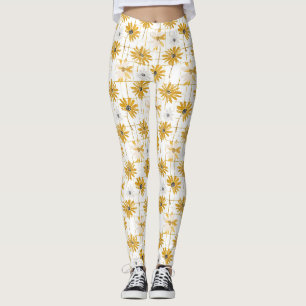 Gele en witte bloemen - Distressed Golden Plaid Leggings