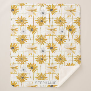 Gele en witte bloemen - Distressed Golden Plaid Sherpa Deken