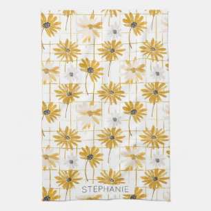 Gele en witte bloemen - Distressed Golden Plaid Theedoek