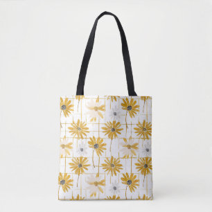 Gele en witte bloemen - Distressed Golden Plaid Tote Bag