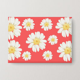 Gele en witte bloemen rechthoek, 8,9 cm x 6,4 cm button