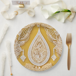 Gele en witte bloempatronen AI-kunst  Papieren Bordje