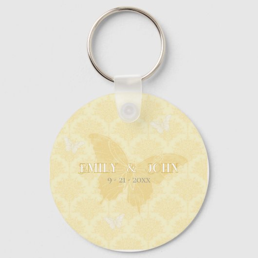 Gele en witte bruidsvlinders sleutelhanger (Achterkant)