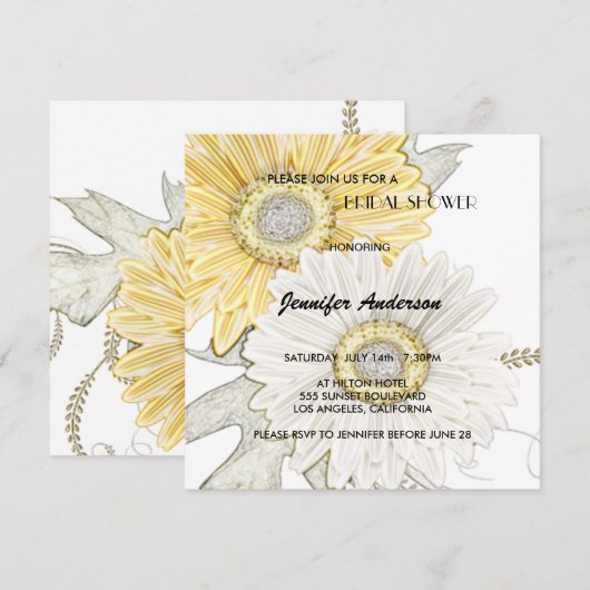 Gele en witte bruine Daisy Bridal-Wedding Shower Kaart (Voorkant / Achterkant)