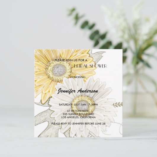 Gele en witte bruine Daisy Bridal-Wedding Shower Kaart (Staand voorkant)