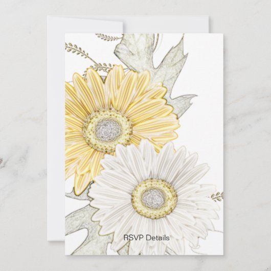 Gele en witte bruine Daisy Swirl Wedding Invites Kaart (Achterkant)