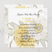 Gele en witte bruine Daisy Swirl Wedding Invites Kaart (Voorkant / Achterkant)