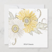 Gele en witte bruine Daisy Swirl Wedding Invites Kaart (Achterkant)