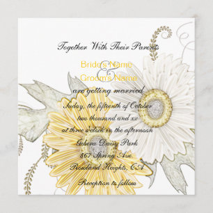 Gele en witte bruine Daisy Swirl Wedding Invites Kaart