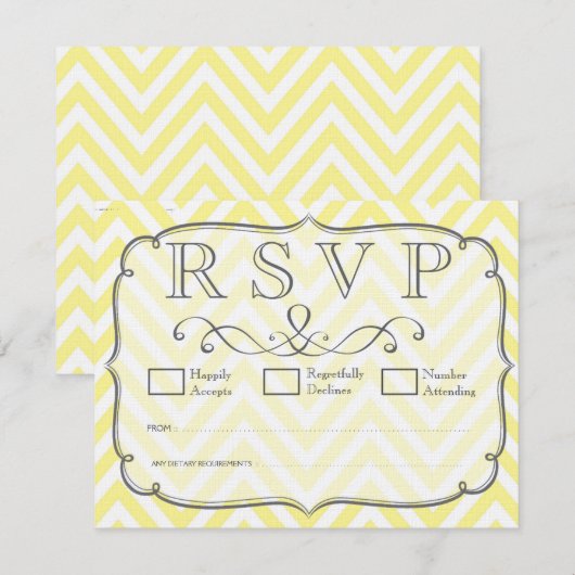  gele en witte Chevron Wedding RSVP-kaarten RSVP Kaartje (Voorkant / Achterkant)
