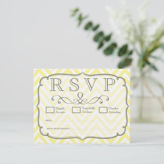  gele en witte Chevron Wedding RSVP-kaarten RSVP Kaartje (Staand voorkant)