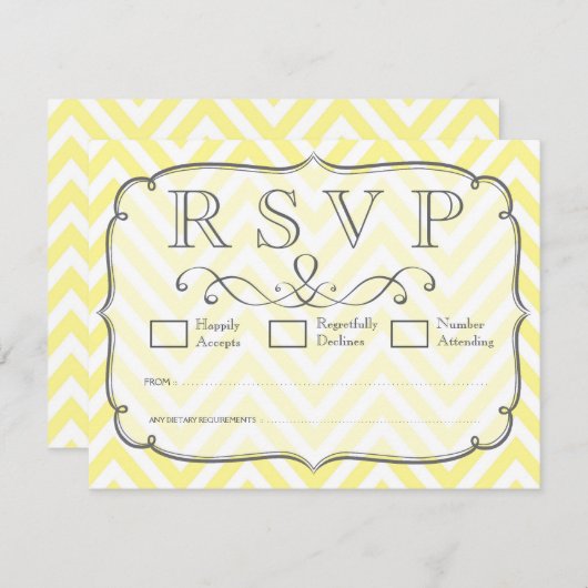  gele en witte Chevron Wedding RSVP-kaarten RSVP Kaartje (Voorkant / Achterkant)