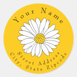 Gele en witte dag op gele adreslabel ronde sticker