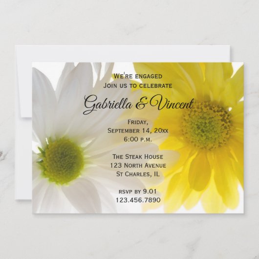 Gele en witte Daisies Engagement Party Kaart (Voorkant)