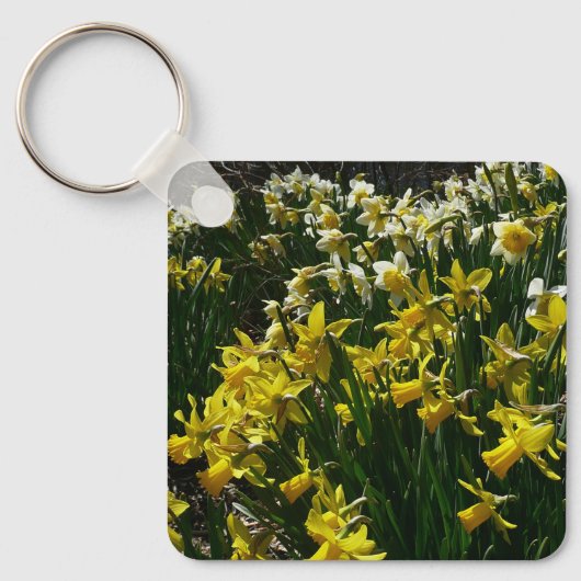 Gele en witte deffodils Spring Flowers Sleutelhanger (Voorkant)