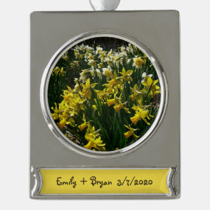 Gele en witte deffodils Spring Flowers Verzilverd Banner Ornament