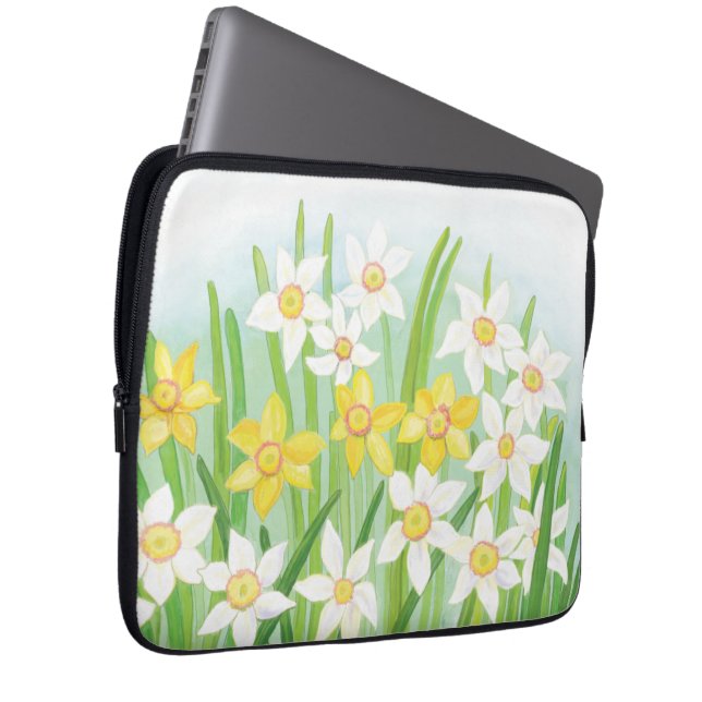Gele en witte deviezen in de lente laptop sleeve (Voorkant Rechts)