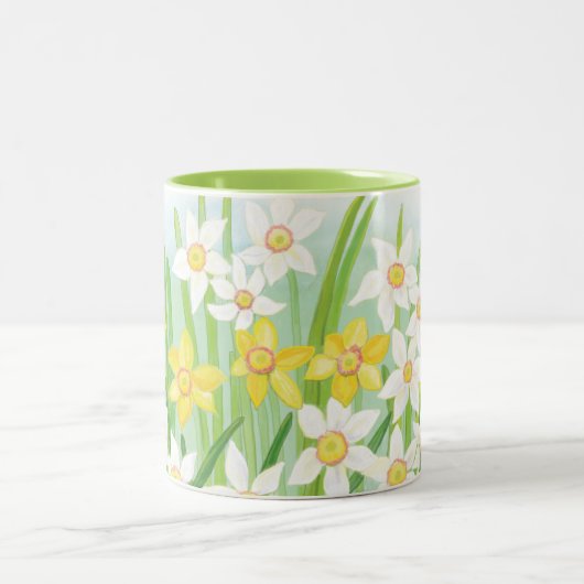 Gele en witte deviezen in de lente tweekleurige koffiemok (Center)