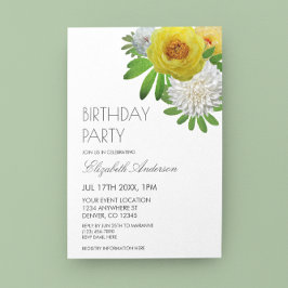 Gele en witte Floral Birthday Party Kaart