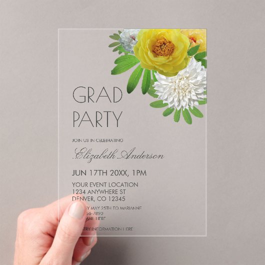 Gele en witte Floral Gradual Partij Acryl Uitnodigingen (Insitu (Draagbaar))