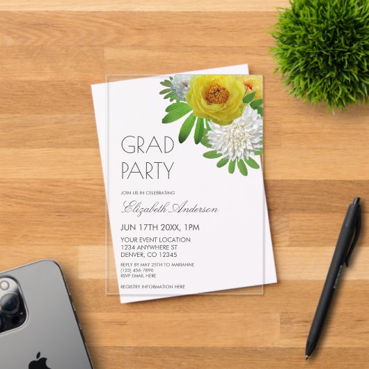 Gele en witte Floral Gradual Partij Acryl Uitnodigingen (Insitu (Uitnodiging))