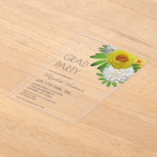 Gele en witte Floral Gradual Partij Acryl Uitnodigingen (Laagn)