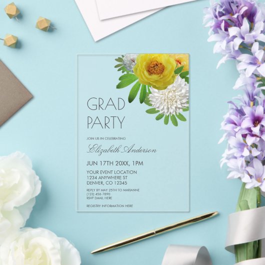 Gele en witte Floral Gradual Partij Acryl Uitnodigingen (Insitu (Huwelijk))