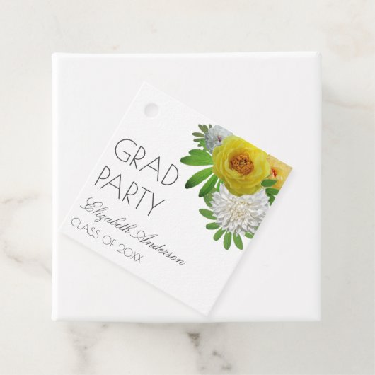 Gele en witte Floral Gradual Partij Bedankjes Labels (In situ)