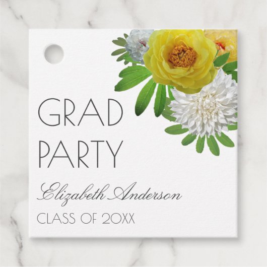 Gele en witte Floral Gradual Partij Bedankjes Labels (Voorkant)