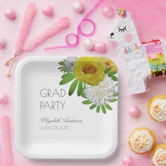 Gele en witte Floral Gradual Partij Papieren Bordje (Feest)