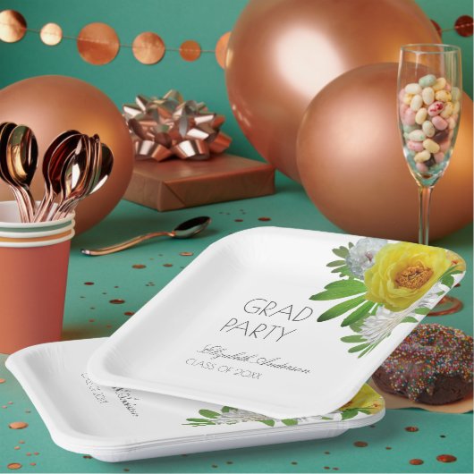 Gele en witte Floral Gradual Partij Papieren Bordje (Multi)