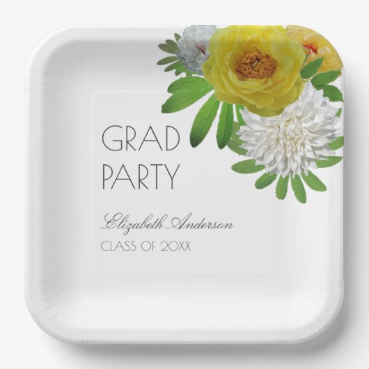 Gele en witte Floral Gradual Partij Papieren Bordje (Voorkant)