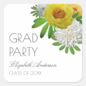 Gele en witte Floral Gradual Partij Vierkante Sticker (Voorkant)