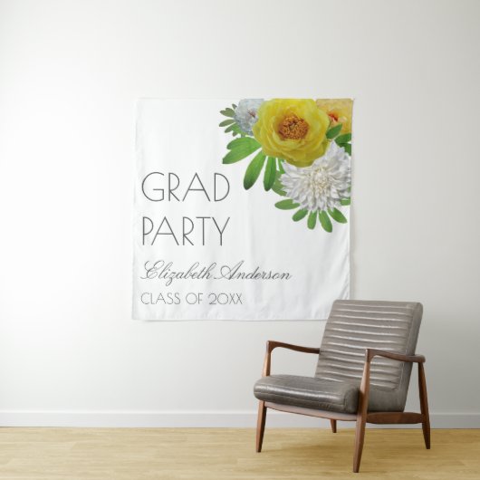 Gele en witte Floral Gradual Partij Wandkleed (In situ)