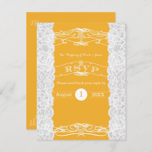 Gele en witte frank legant Wedding RSVP-kaart Uitnodiging Briefkaart (Voorkant / Achterkant)