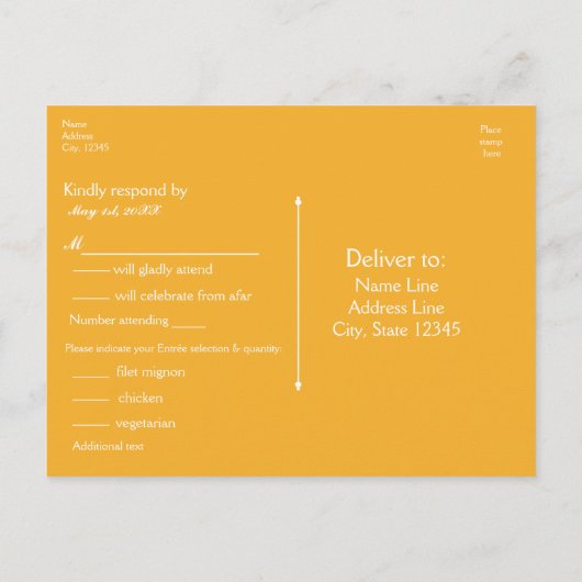 Gele en witte frank legant Wedding RSVP-kaart Uitnodiging Briefkaart (Achterkant)