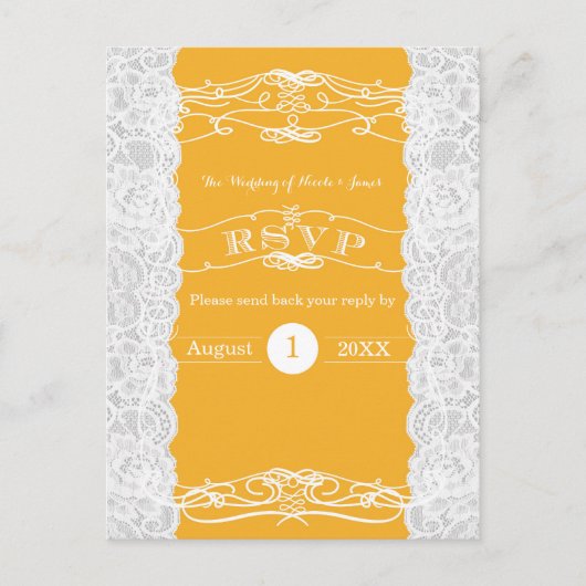 Gele en witte frank legant Wedding RSVP-kaart Uitnodiging Briefkaart (Voorkant)