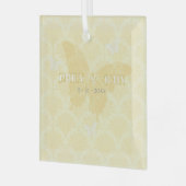 Gele en Witte Landvlinders Bruiloft Glas Ornament (Voorkant links)