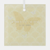Gele en Witte Landvlinders Bruiloft Glas Ornament (Voorkant)
