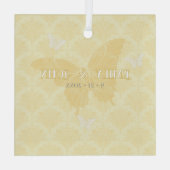 Gele en Witte Landvlinders Bruiloft Glas Ornament (Achterkant)