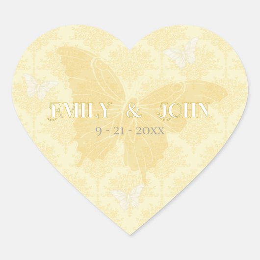 Gele en Witte Landvlinders Bruiloft Hart Sticker (Voorkant)