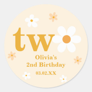 Gele en witte madelief 2e verjaardag meisje ronde sticker