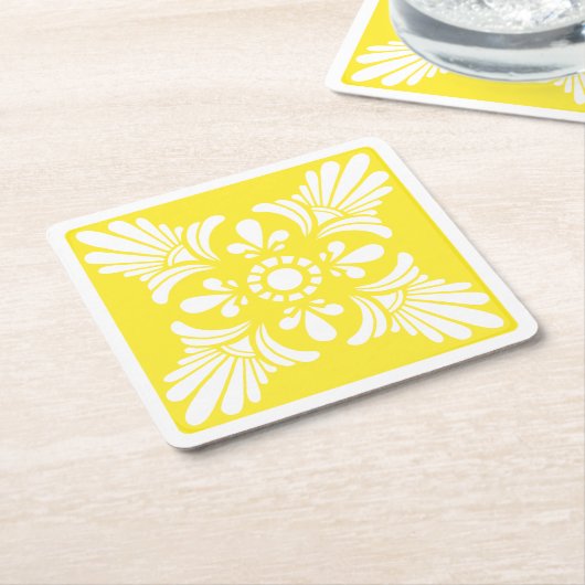 Gele en witte mediterrane gepatterde Tegel Kartonnen Onderzetters (Schuin)