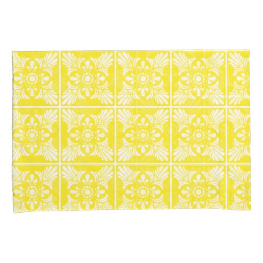 Gele en witte mediterrane Tegel gepatterd Kussensloop (Voorkant-Rechts)