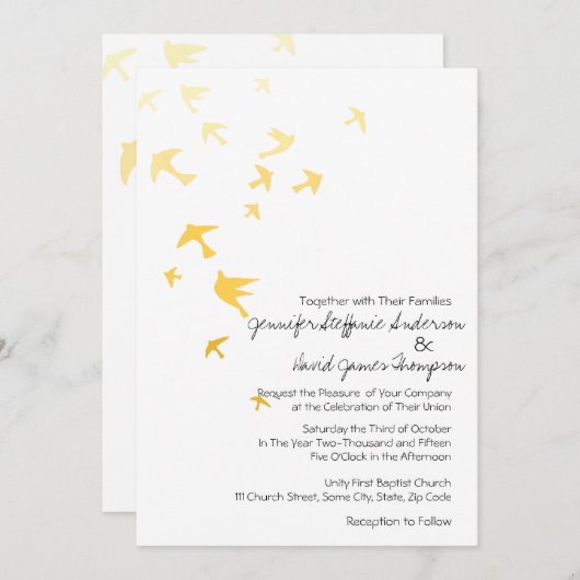 Gele en witte ombre Doves Wedding Invitting Kaart (Voorkant / Achterkant)